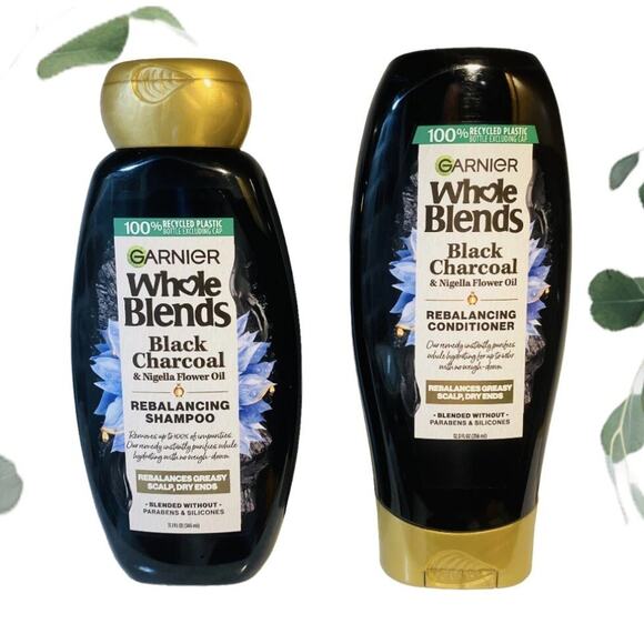 2 Garnier Whole Blends Black Charcoal Rebalancing Shampoo 11.7 Conditioner 12oz - Picture 1 of 11
